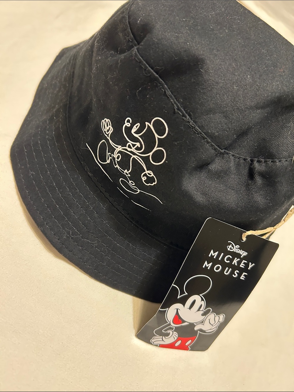 Disney Black Kids Mickey Mouse Bucket Hat with White Line Art